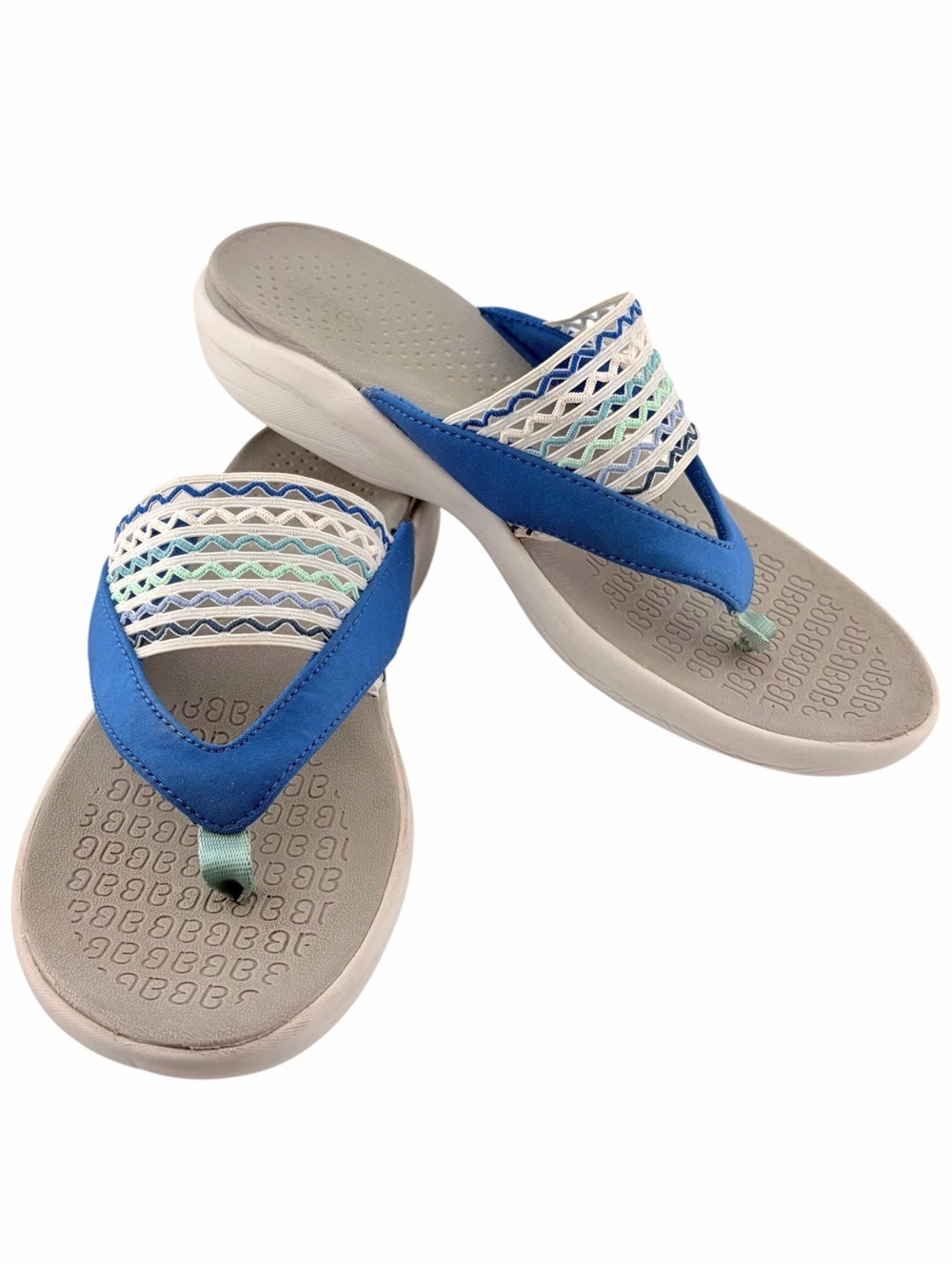 Bzees Cabana Slip On Flip Flop Sandals Womens 9.5M Blue Multi Ripple Washable